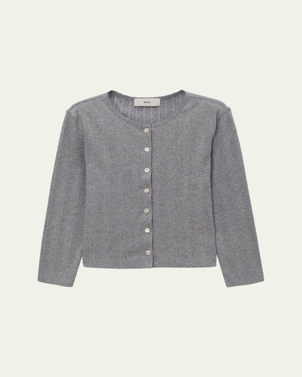 Pointelle Knit Crewneck Cardigan